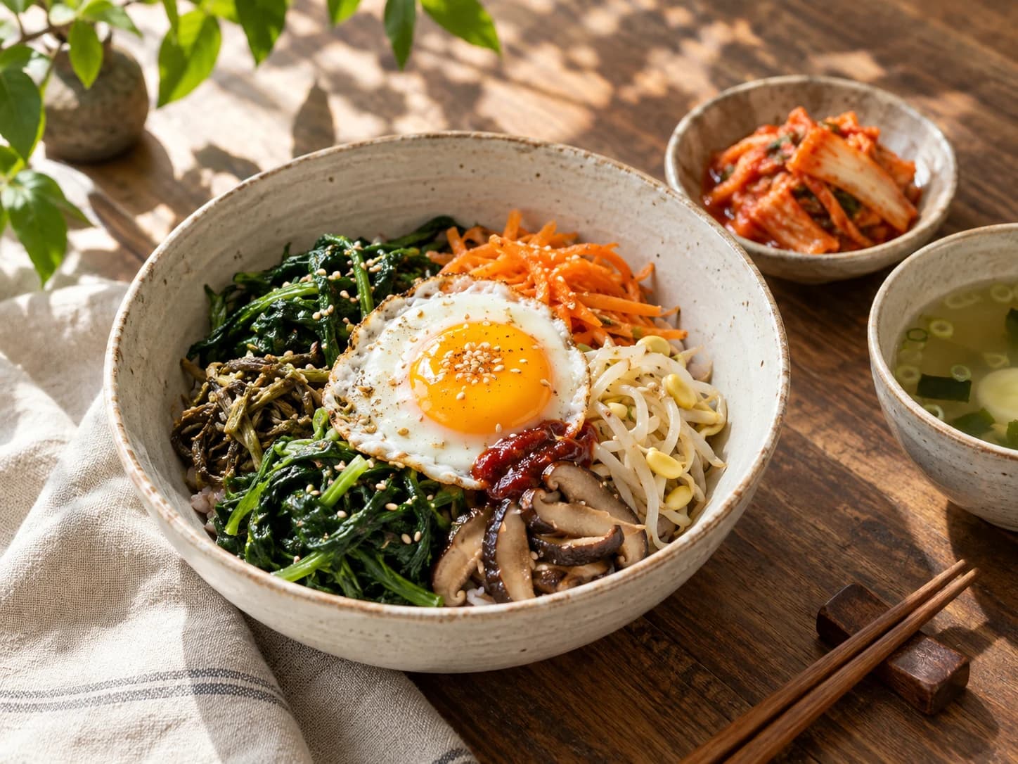 다채로운 채소와 달걀을 담은 비빔밥