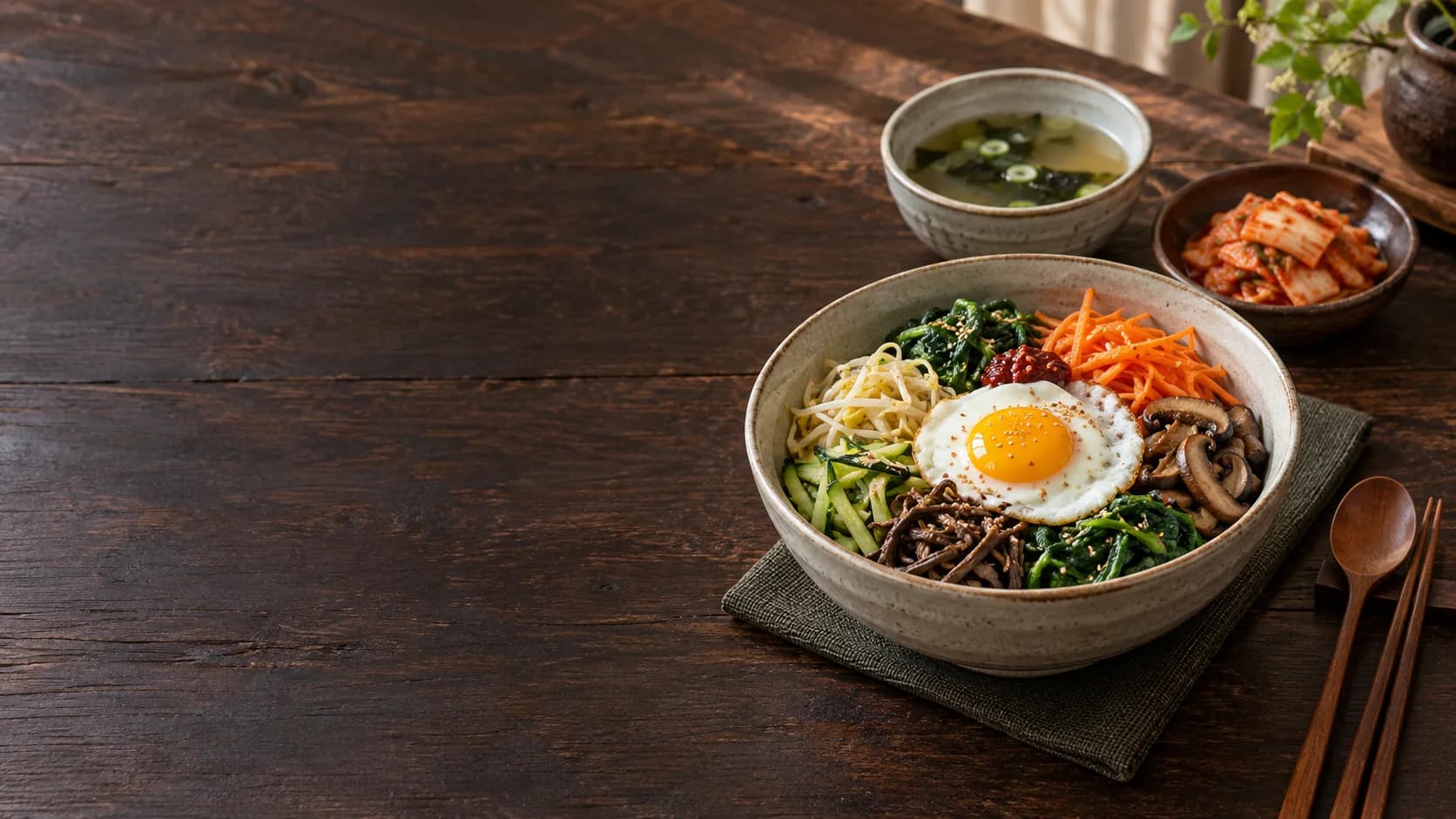 다채로운 채소와 달걀을 담은 비빔밥